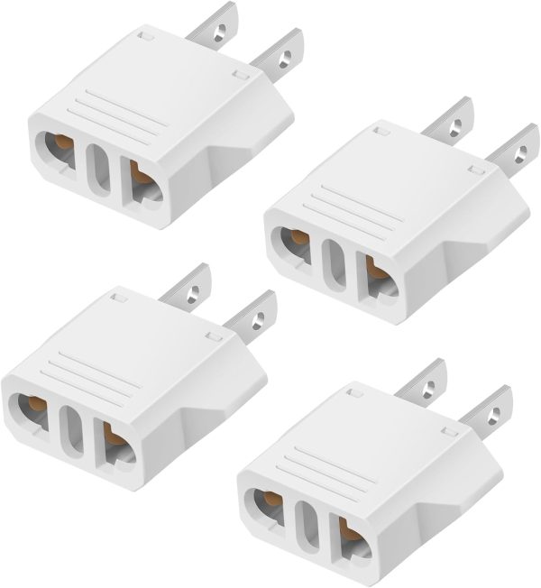 4 Pack Europe to US Plug Adapter, Plug Adapter European to American, 220v to 110v Adapter Plug Converter, EU to US Plug Adapter, Power Travel Adapters European to American