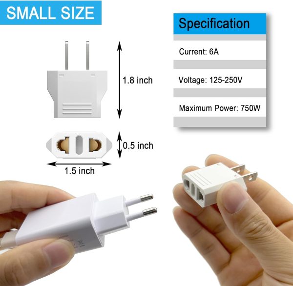 4 Pack Europe to US Plug Adapter, Plug Adapter European to American, 220v to 110v Adapter Plug Converter, EU to US Plug Adapter, Power Travel Adapters European to American - Image 3
