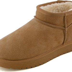 CUSHIONAIRE Women's Hip 2 Genuine Suede Ankle Snow Boots - Pull-On with Cozy Faux Shearling Lining, +Memory Foam