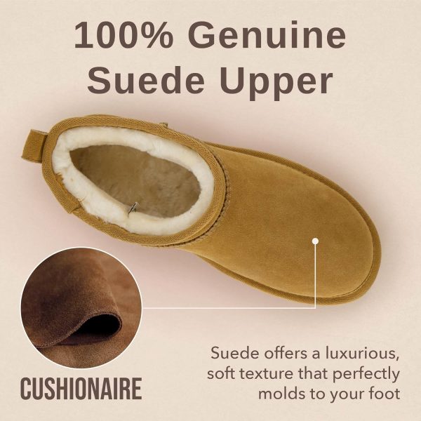 CUSHIONAIRE Women's Hip 2 Genuine Suede Ankle Snow Boots - Pull-On with Cozy Faux Shearling Lining, +Memory Foam - Image 3