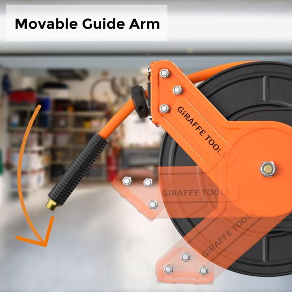 Giraffe Tools TA15B Retractable Air Hose Reel Wall Mount 3/8" x 50 ft Hybrid Hose, Air Compressor Heavy Duty Steel Reel Auto Rewind 300PSI, 50ft, Tangelo - Image 4