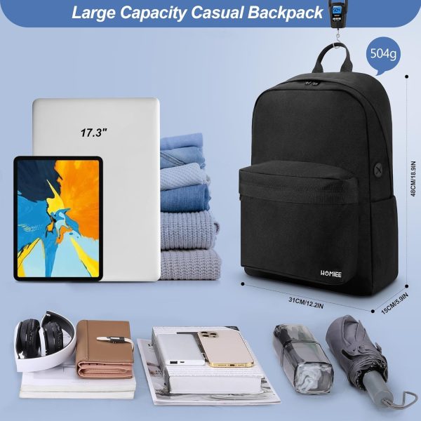 HOMIEE Backpack for College, Work, Travel, Durable Water-Resistant Pack W/ 17.3" Laptop Sleeve, Lightweight Bookbag Large Computer Bag with 2 Compartments - Image 3
