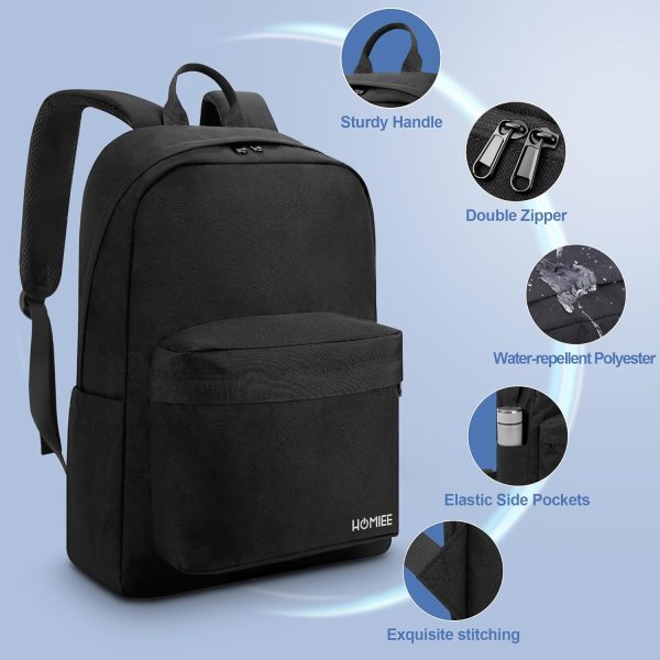 HOMIEE Backpack for College, Work, Travel, Durable Water-Resistant Pack W/ 17.3" Laptop Sleeve, Lightweight Bookbag Large Computer Bag with 2 Compartments - Image 4