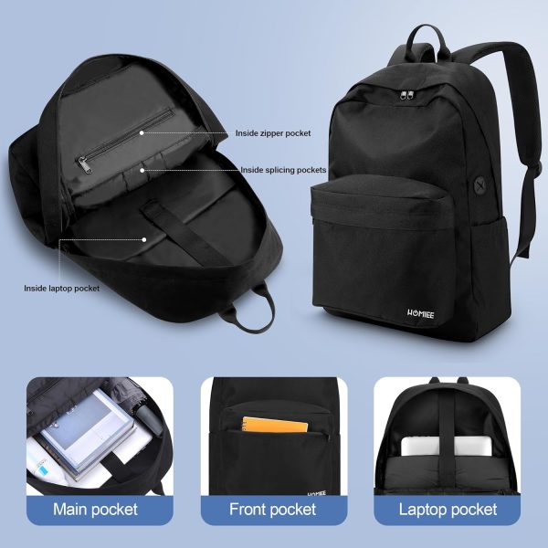 HOMIEE Backpack for College, Work, Travel, Durable Water-Resistant Pack W/ 17.3" Laptop Sleeve, Lightweight Bookbag Large Computer Bag with 2 Compartments - Image 5
