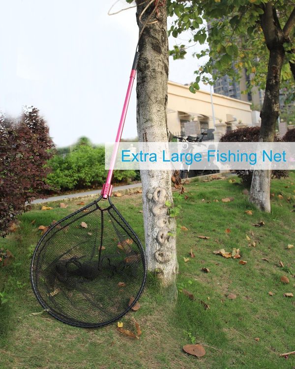 Large Fishing Net Rubber Fishing Net Large Heavy Duty Extra Large Landing Net for Saltwater Aluminum Fishing Net Telescoping Handle with 6pcs Soft Jig Swimbait, Extends to 72-94in - Image 2