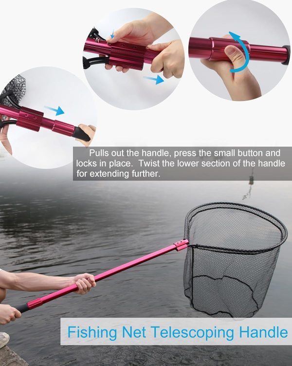 Large Fishing Net Rubber Fishing Net Large Heavy Duty Extra Large Landing Net for Saltwater Aluminum Fishing Net Telescoping Handle with 6pcs Soft Jig Swimbait, Extends to 72-94in - Image 4