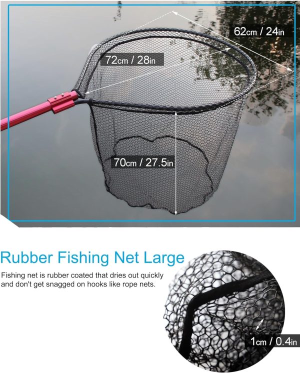 Large Fishing Net Rubber Fishing Net Large Heavy Duty Extra Large Landing Net for Saltwater Aluminum Fishing Net Telescoping Handle with 6pcs Soft Jig Swimbait, Extends to 72-94in - Image 5