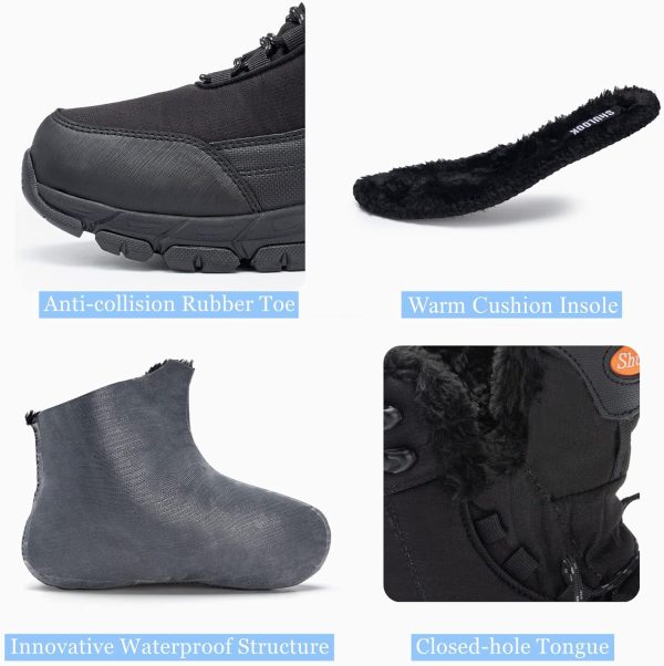 SHULOOK Men's Snow Boots Waterproof Warm Fur Lined Winter Hiking Boot Non-slip Outdoor Ankle High-top Shoes Work Hiker Trekking Trail - Image 3