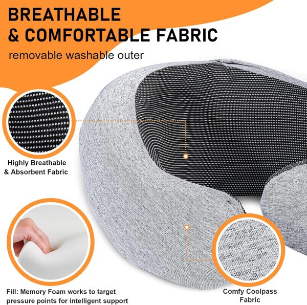 Travel Pillow, Memory Foam Neck Pillow for Traveling, U Shape Neck Pillow Airplane Portable Flight Pillow Travel Kit with 4D Contoured Eye Masks and Earplug for Plane Train Car Home Office - Pink - Image 3