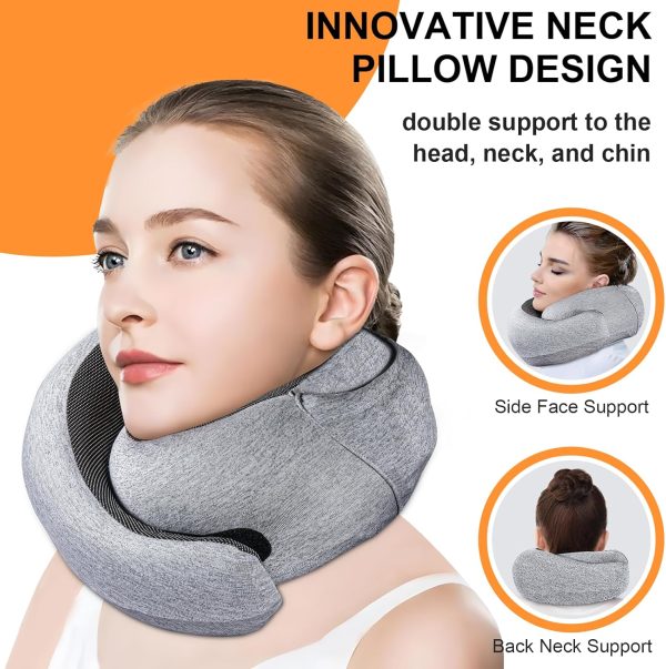 Travel Pillow, Memory Foam Neck Pillow for Traveling, U Shape Neck Pillow Airplane Portable Flight Pillow Travel Kit with 4D Contoured Eye Masks and Earplug for Plane Train Car Home Office - Pink - Image 4