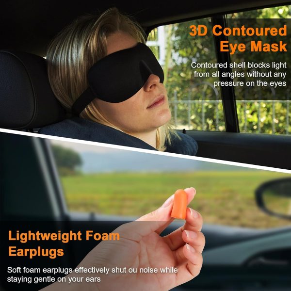 Travel Pillow, Memory Foam Neck Pillow for Traveling, U Shape Neck Pillow Airplane Portable Flight Pillow Travel Kit with 4D Contoured Eye Masks and Earplug for Plane Train Car Home Office - Pink - Image 6