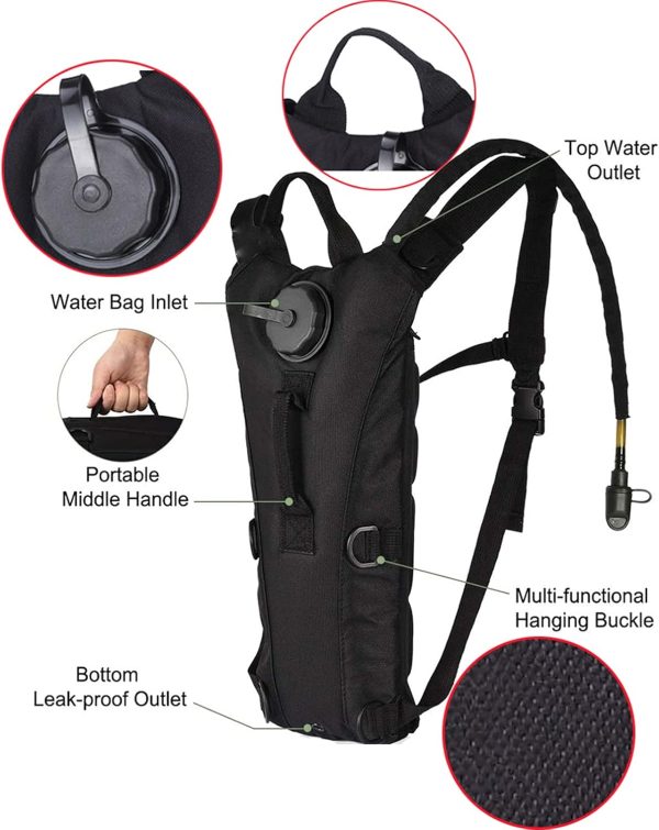 Water Backpack for Hiking Black Water Hydration Backpack with 3L Water Bladder Lightweight Waterproof Water Bag Backpack Tactical Water Backpack for Cycling Hiking - Image 4
