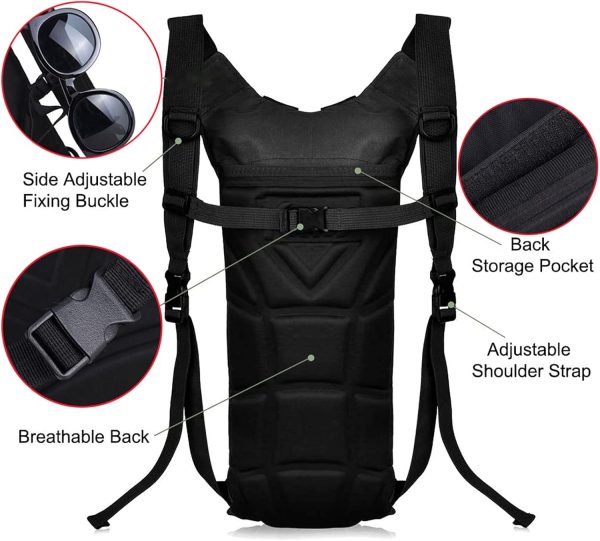 Water Backpack for Hiking Black Water Hydration Backpack with 3L Water Bladder Lightweight Waterproof Water Bag Backpack Tactical Water Backpack for Cycling Hiking - Image 5
